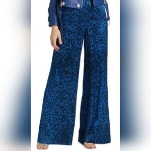 L'AGENCE Blue Leopard-Print Wide-Leg Pants